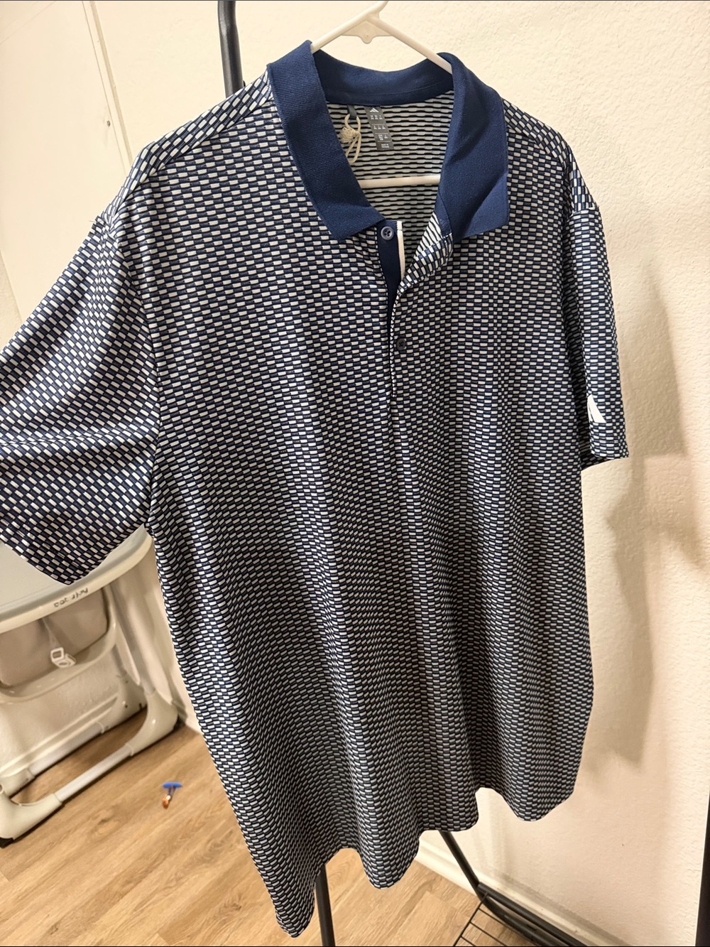 adidas Men's Navy and White Micro-Pattern Polo